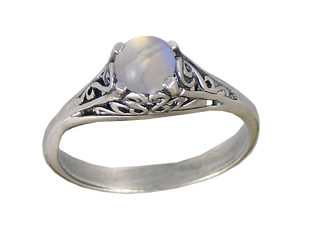 Sterling Silver Filigree Ring With Rainbow Moonstone Size 8 Sterling Silver Filigree Ring With Rainbow Moonstone Size 8
